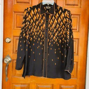 Vintage Bob Mackie Wearable Art Women's Large Silk 3D Diamond Pattern Shirt